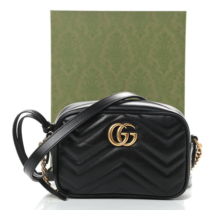 Gucci Calfskin Matelasse Mini GG Marmont Chain Shoulder Bag Black 12 of 12