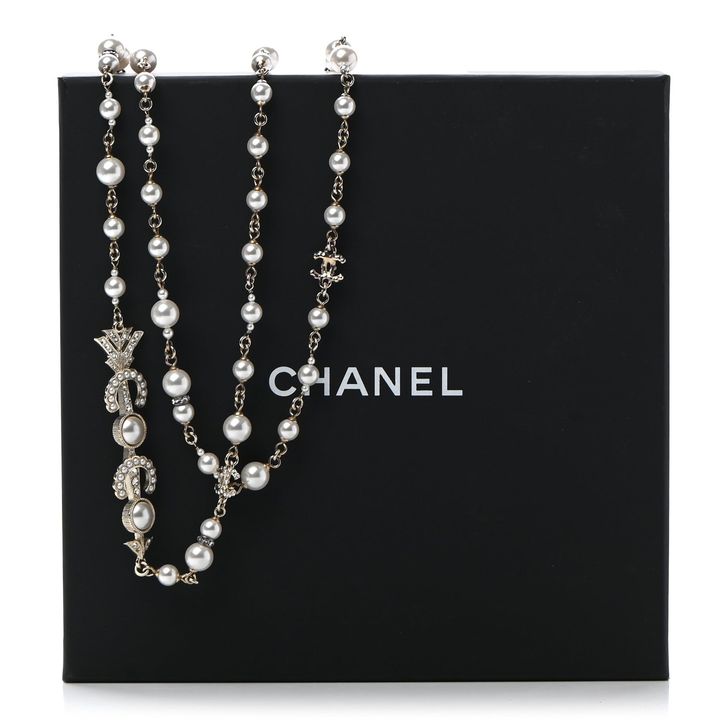 Pearl Crystal Queen of France Multi Strand Necklace Gold