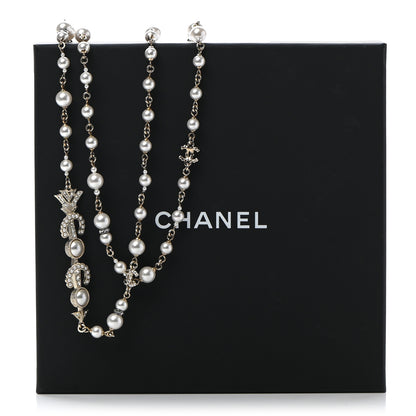 Chanel Pearl Crystal Queen of France Multi Strand Necklace Gold 8 of 8