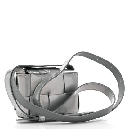 Bottega Veneta Metallic Patent Calfskin Maxi Intrecciato Extra Mini Cassette Crossbody Bag Silver 3 of 8