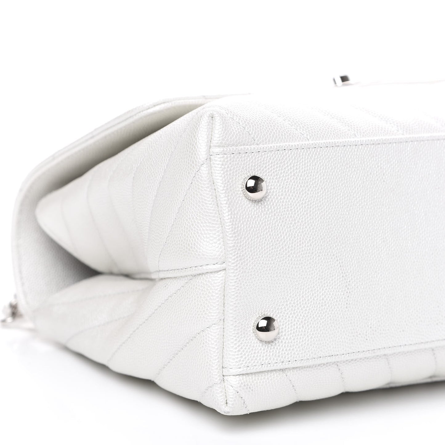 Iridescent Caviar Chevron Quilted Small Coco Handle Flap White