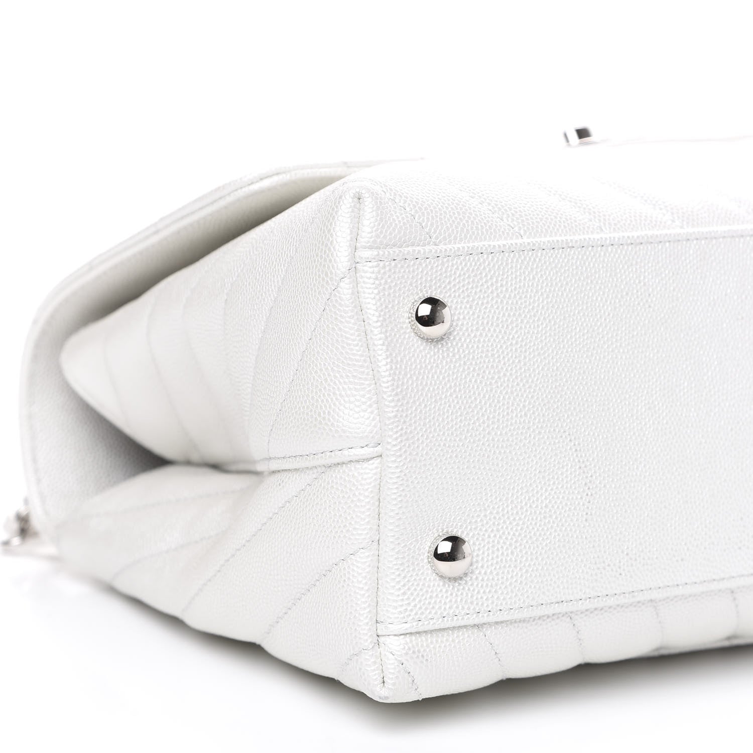 Chanel Iridescent Caviar Chevron Quilted Small Coco Handle Flap White 8 of 10