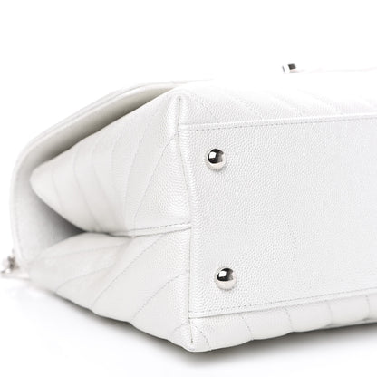 Chanel Iridescent Caviar Chevron Quilted Small Coco Handle Flap White 8 of 10