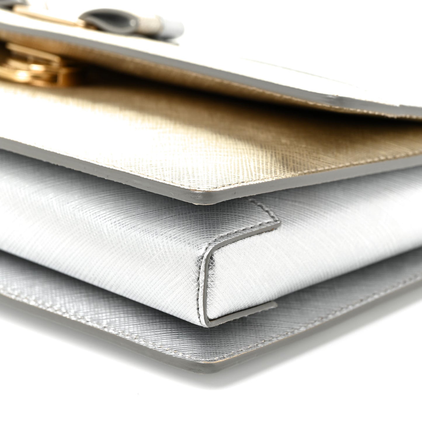 Metallic Hammered Calfskin Vara Bow Chain Flap Crossbody Silver Gold