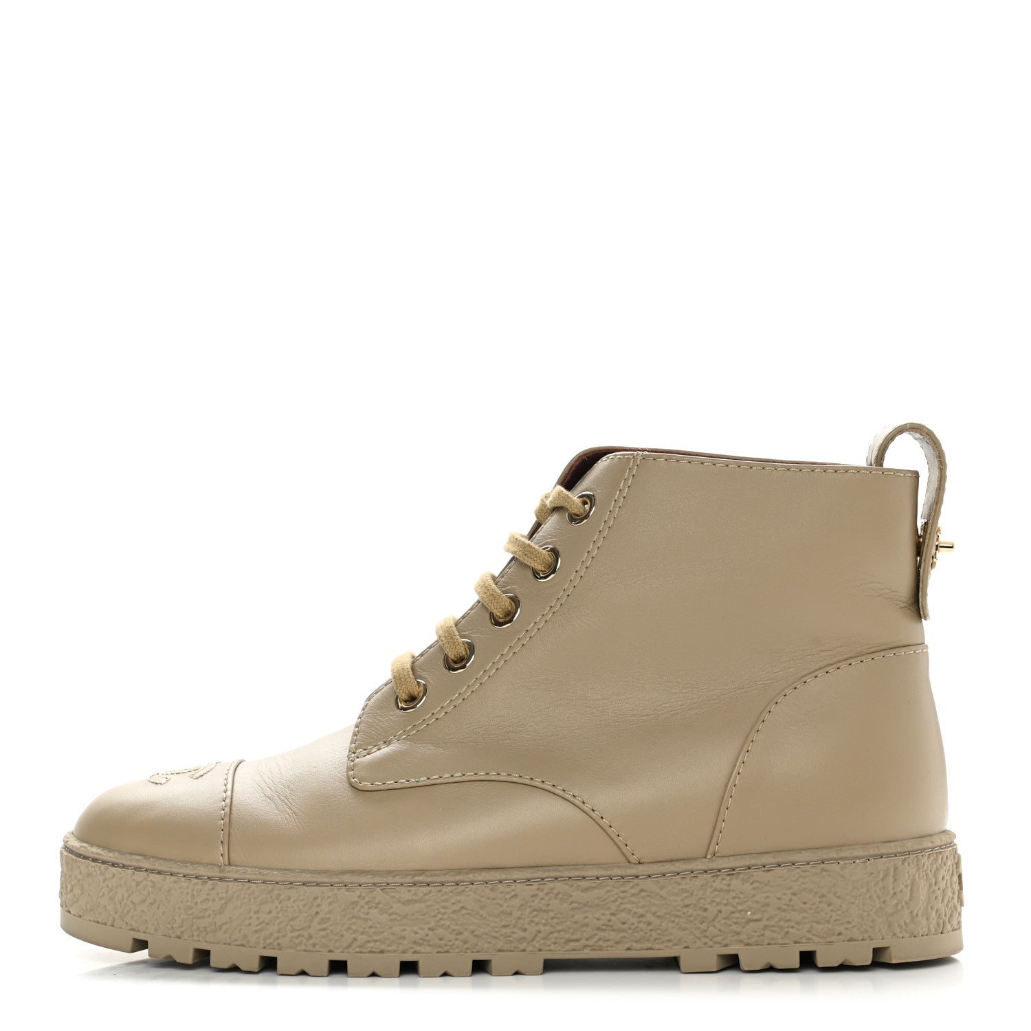 Chanel Calfskin CC Turnlock Lace Up Boots 41 Beige 1 of 8