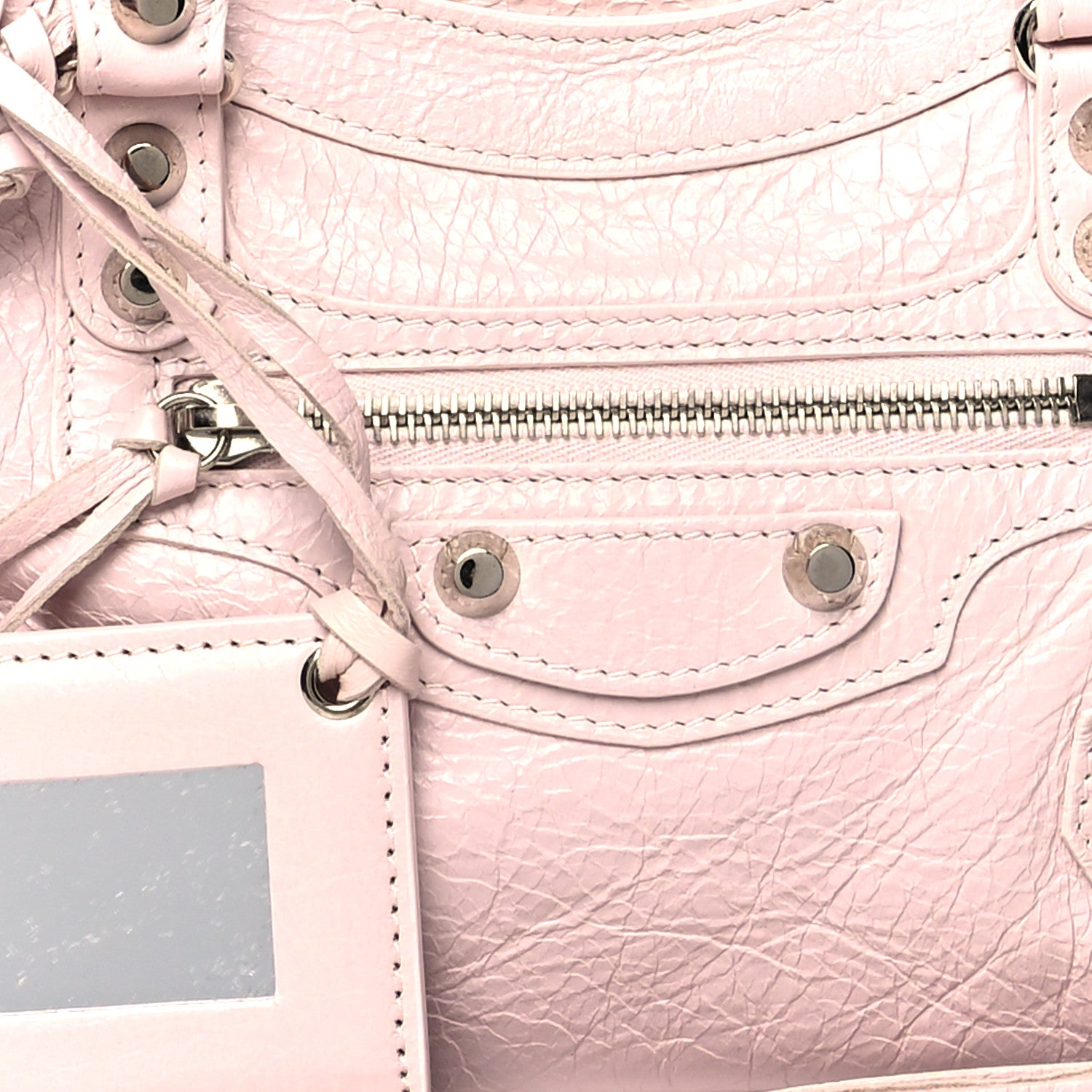Balenciaga Agneau Classic Silver Hardware Mini City Logo Strap Light Rose White 6 of 9