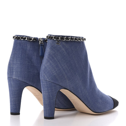Chanel Denim Grosgrain Cap Toe Short Boots 37 Blue 4 of 9