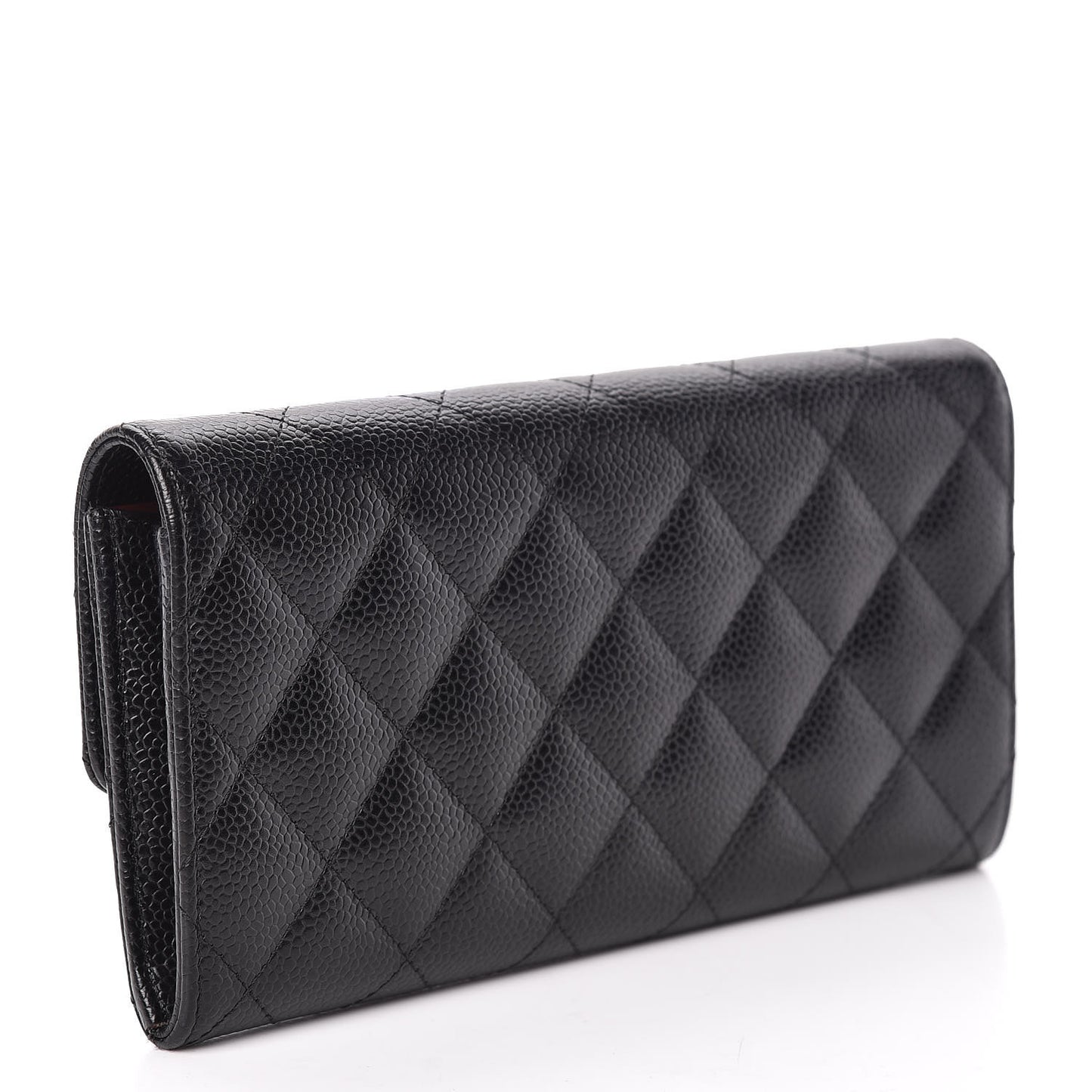 Caviar Quilted Large Gusset Flap Wallet Black
