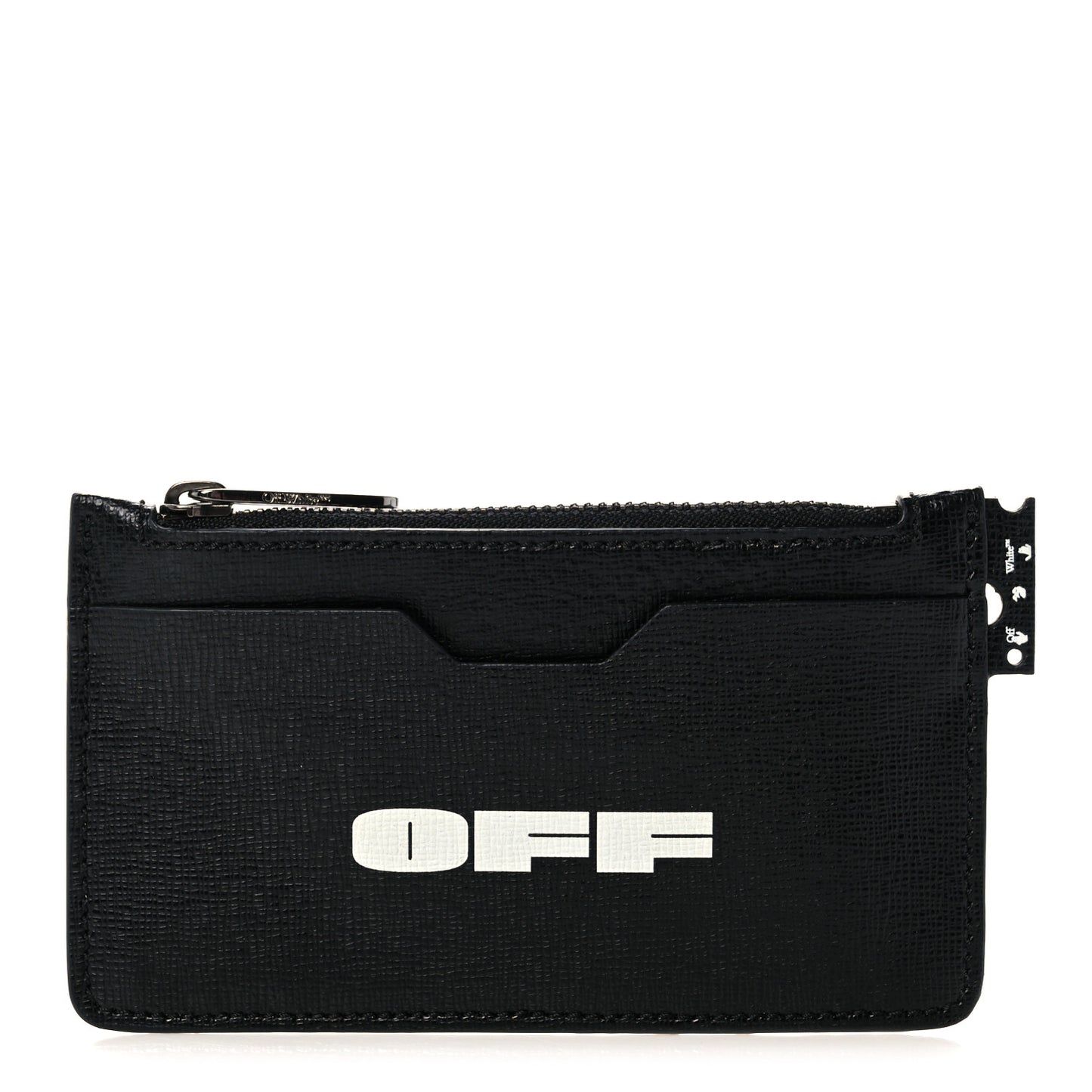 Calfskin Logo Zip Card Holder Black