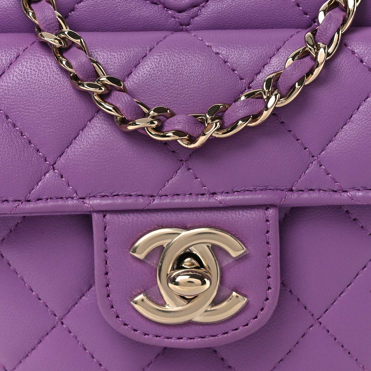 Lambskin Quilted CC In Love Heart Clutch With Chain Purple
