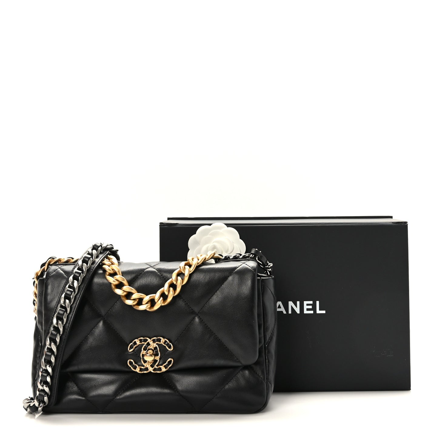 Shiny Goatskin Quilted Medium Chanel 19 Flap Black