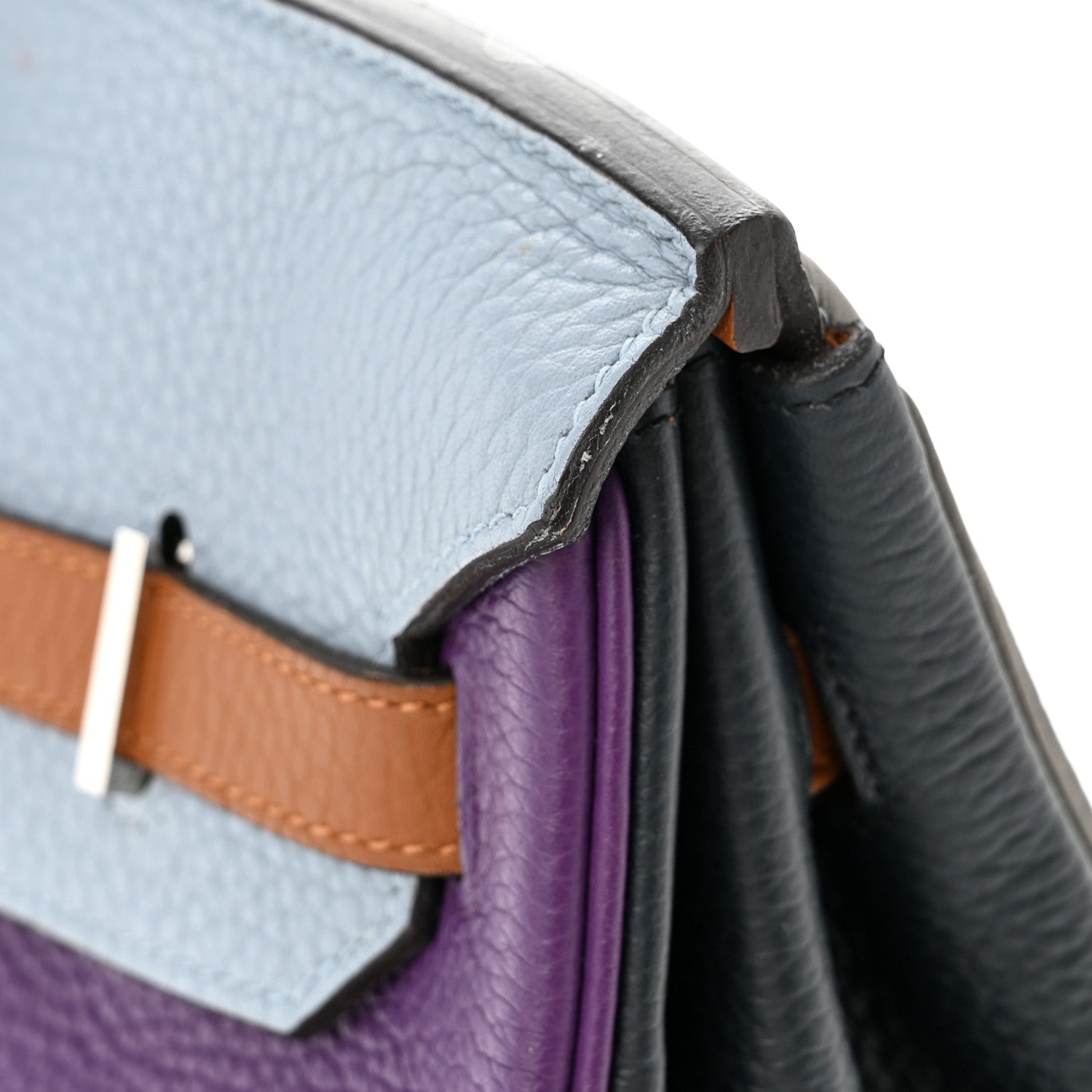 Hermes Taurillon Clemence Arlequin Birkin 35 Ultraviolet Etain Bleu Lin Bleu Orage Gold 16 of 19