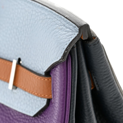 Hermes Taurillon Clemence Arlequin Birkin 35 Ultraviolet Etain Bleu Lin Bleu Orage Gold 16 of 19