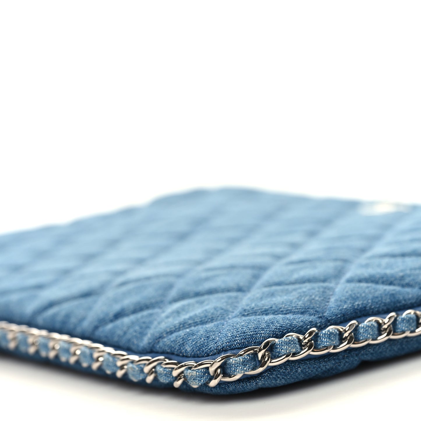 Denim Chain Around Quilted Medium Cosmetic Case Blue
