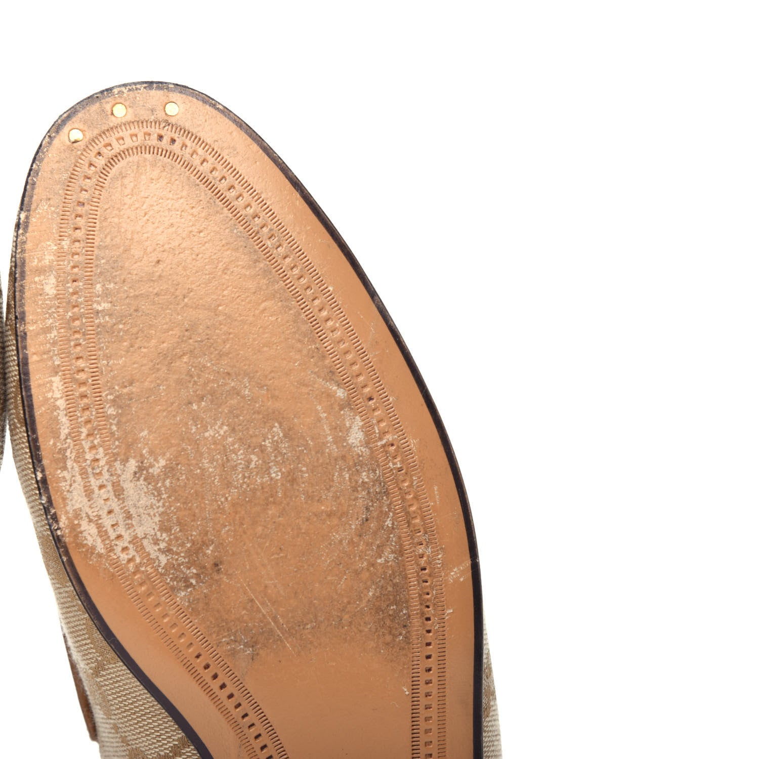 Gucci Canvas GG Monogram Horsebit Womens Jordaan Loafers 37.5 New Sand Friky Taupe 10 of 12