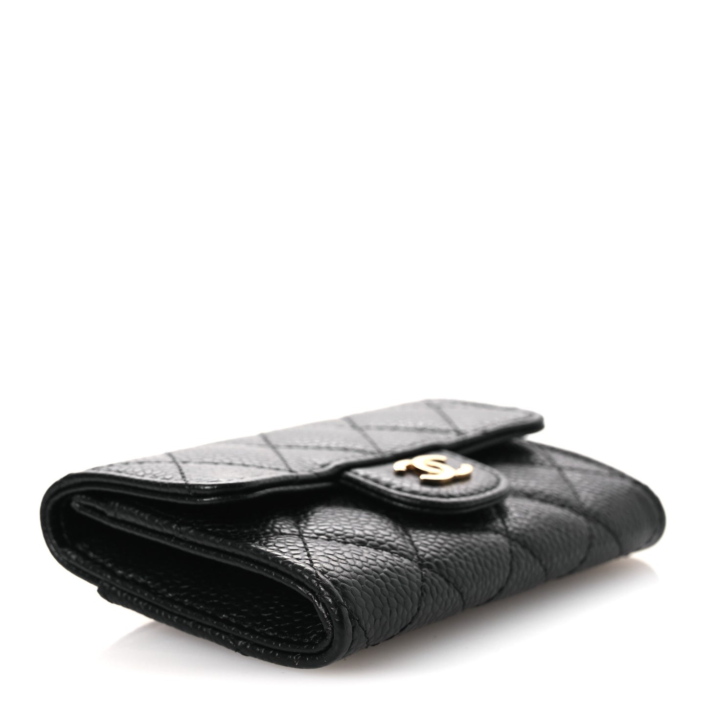 Caviar Quilted Flap Card Holder Wallet Black