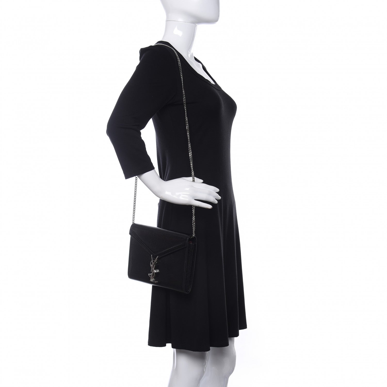 Saint Laurent Patent Lizard Embossed Monogram Cassandra Chain Wallet Black 2 of 11