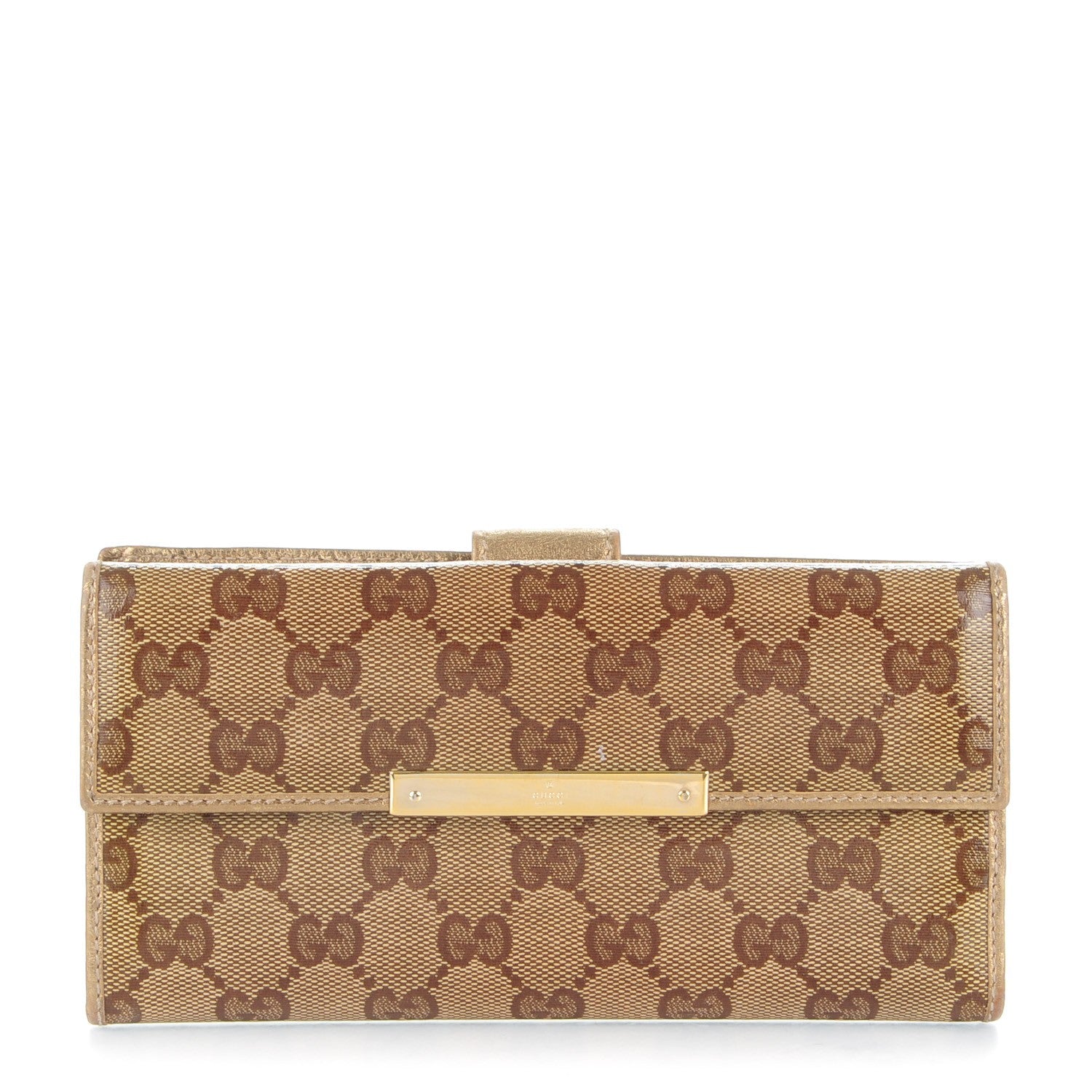 Gucci Crystal Monogram Metal Bar Continental Flap Wallet Gold 1 of 7