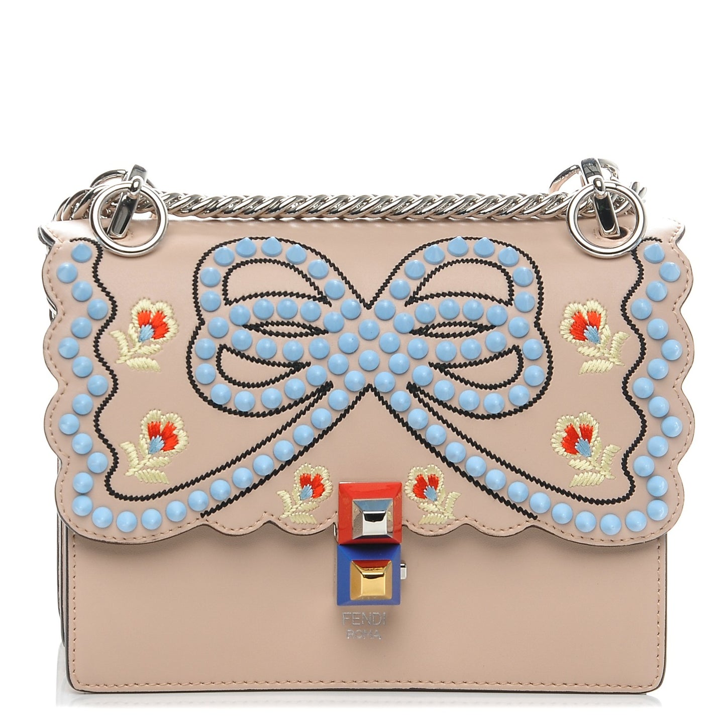 Vitello Liberty Scalloped Studded Flowers and Bows Small Kan I Shoulder Bag Plaster Multicolor