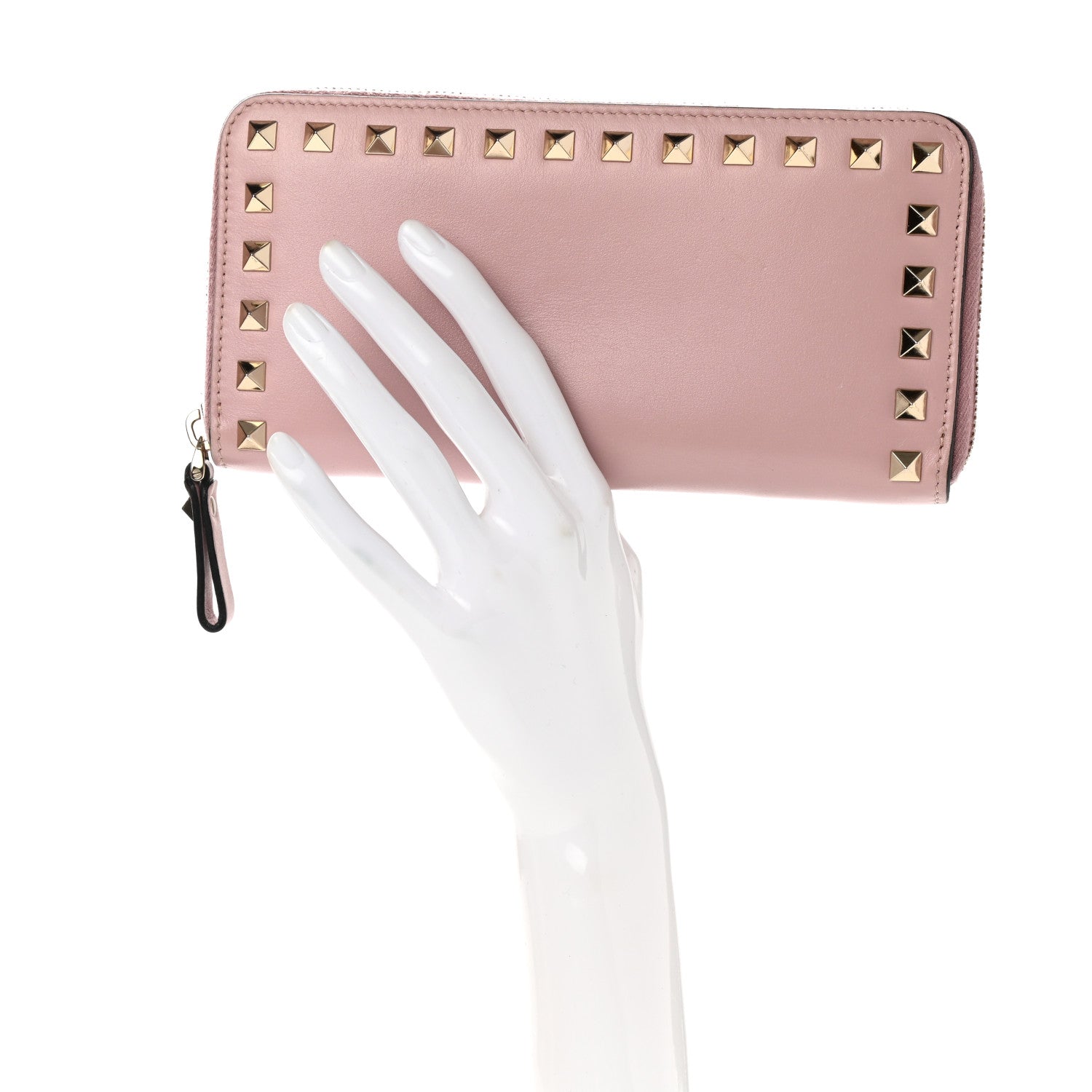 Valentino Garavani Calfskin Rockstud Zip Around Wallet Cipria 2 of 9