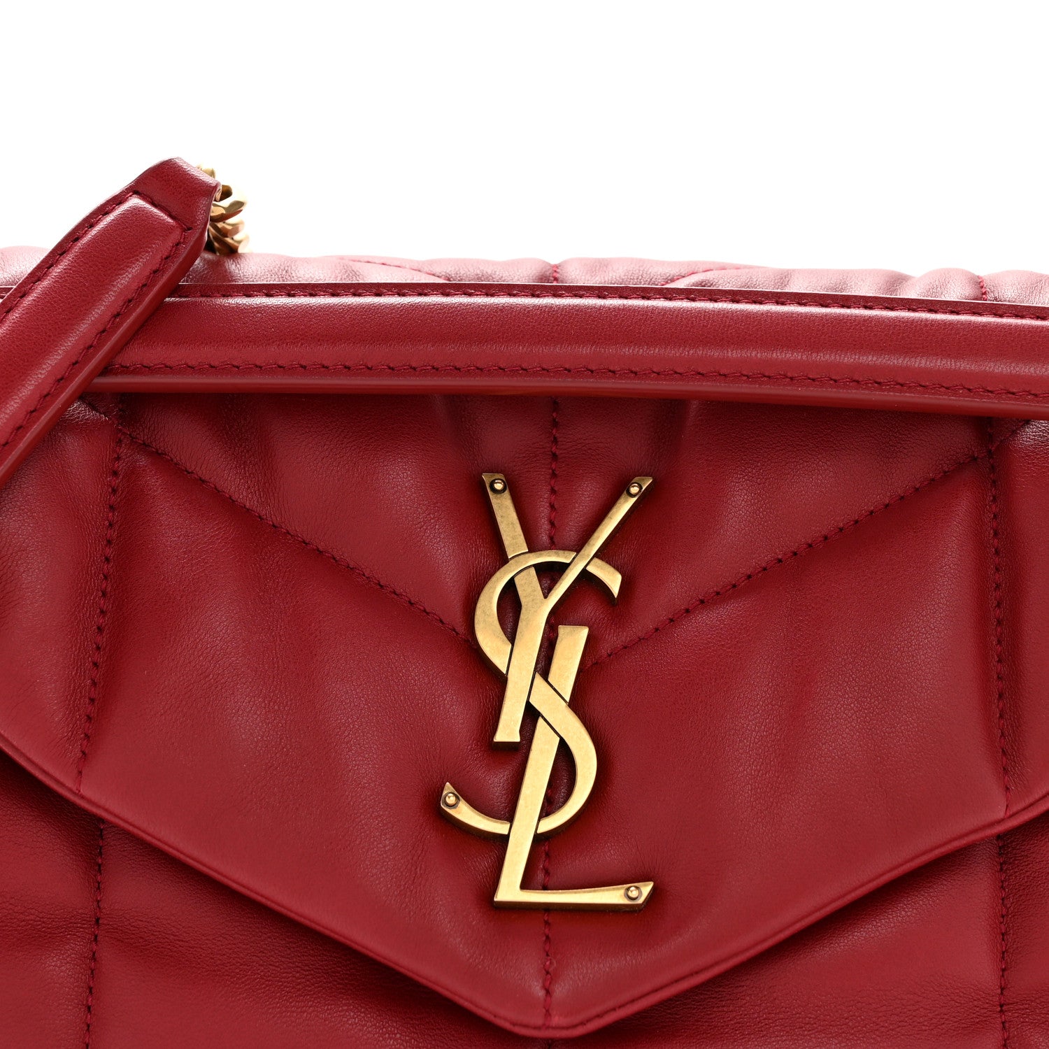 Saint Laurent Lambskin Quilted Small Loulou Puffer Monogram Chain Satchel Opyum Red 8 of 11