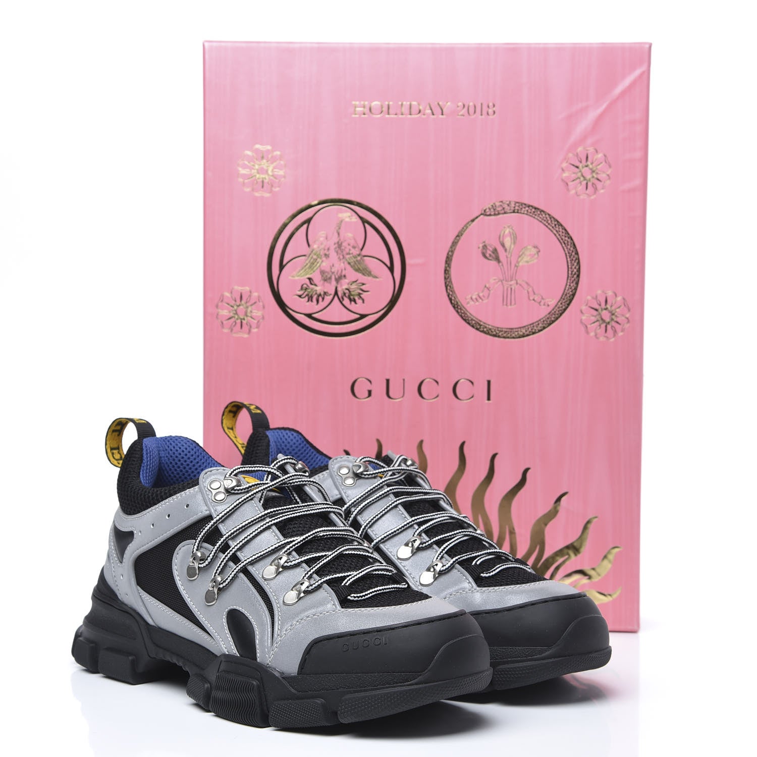 Gucci X SEGA Mesh Technical Canvas Calfskin Reflective Mens Flashtrek Sneakers 9.5 Silver Black 8 of 8