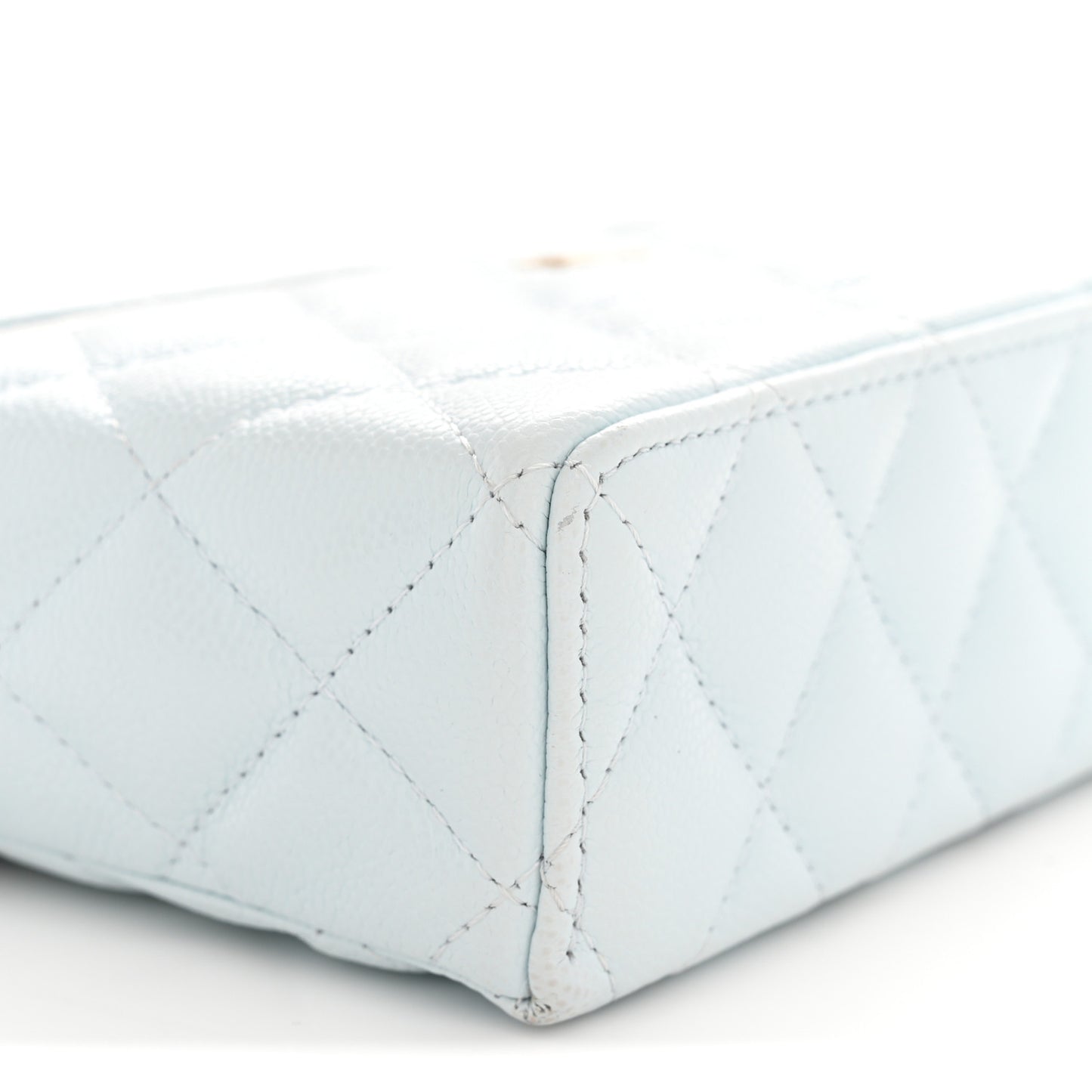 Caviar Quilted Top Handle Slim Vanity With Chain Light Blue