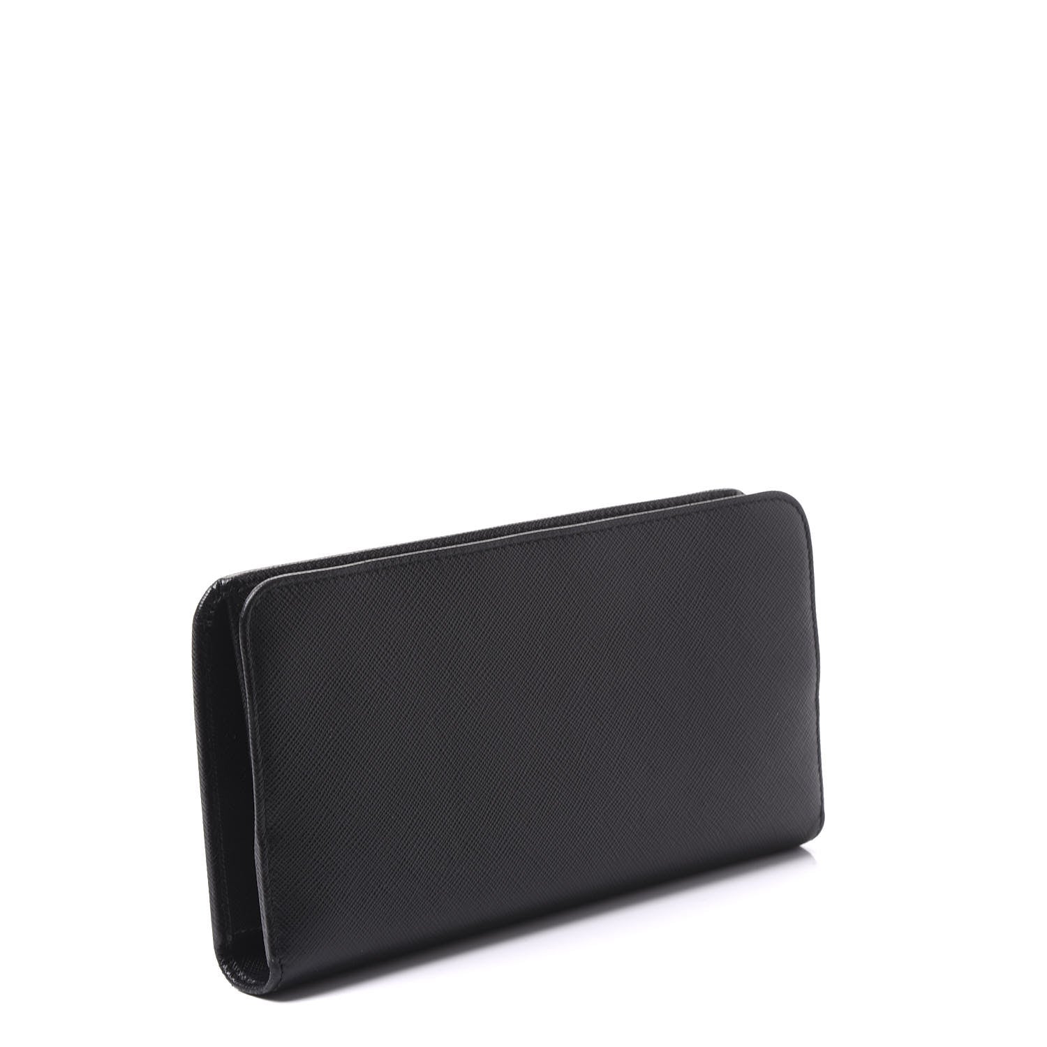 Prada Saffiano Metal Large Zip Around Wallet Black 2 of 9