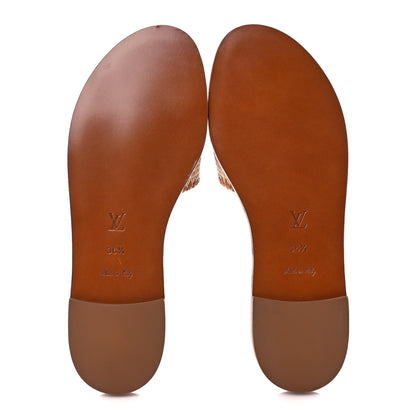 Louis Vuitton Raffia Calfskin Monogram Lock It Flat Mules 36.5 Cognac Brown 5 of 9