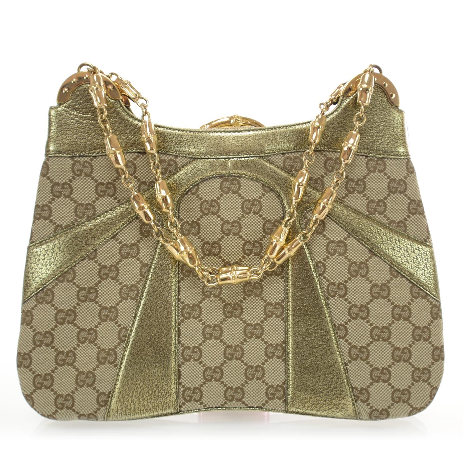 Gucci Monogram Bamboo Chain Shoulder Bag Metallic 3 of 8