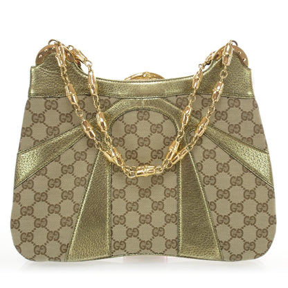 Gucci Monogram Bamboo Chain Shoulder Bag Metallic 3 of 8