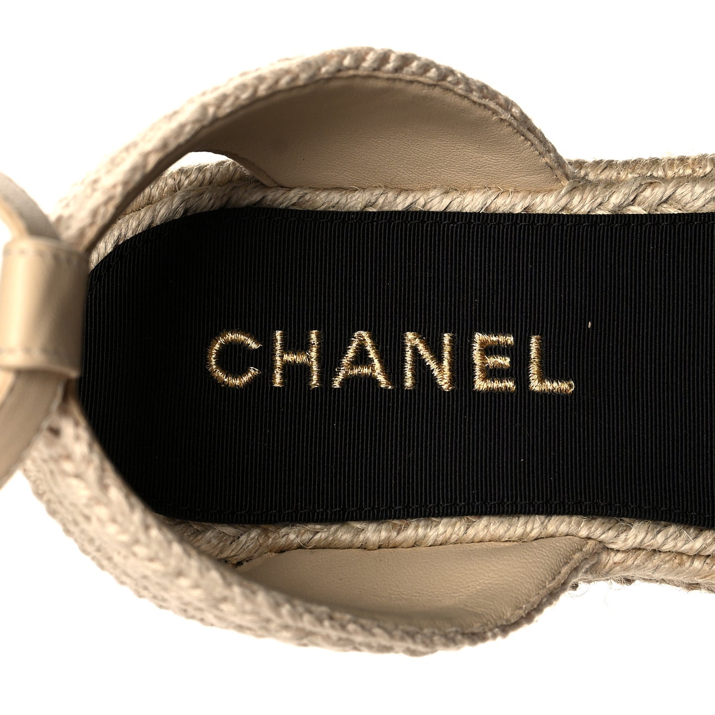 Embroidery Grosgrain CC Espadrilles 38 Beige Black