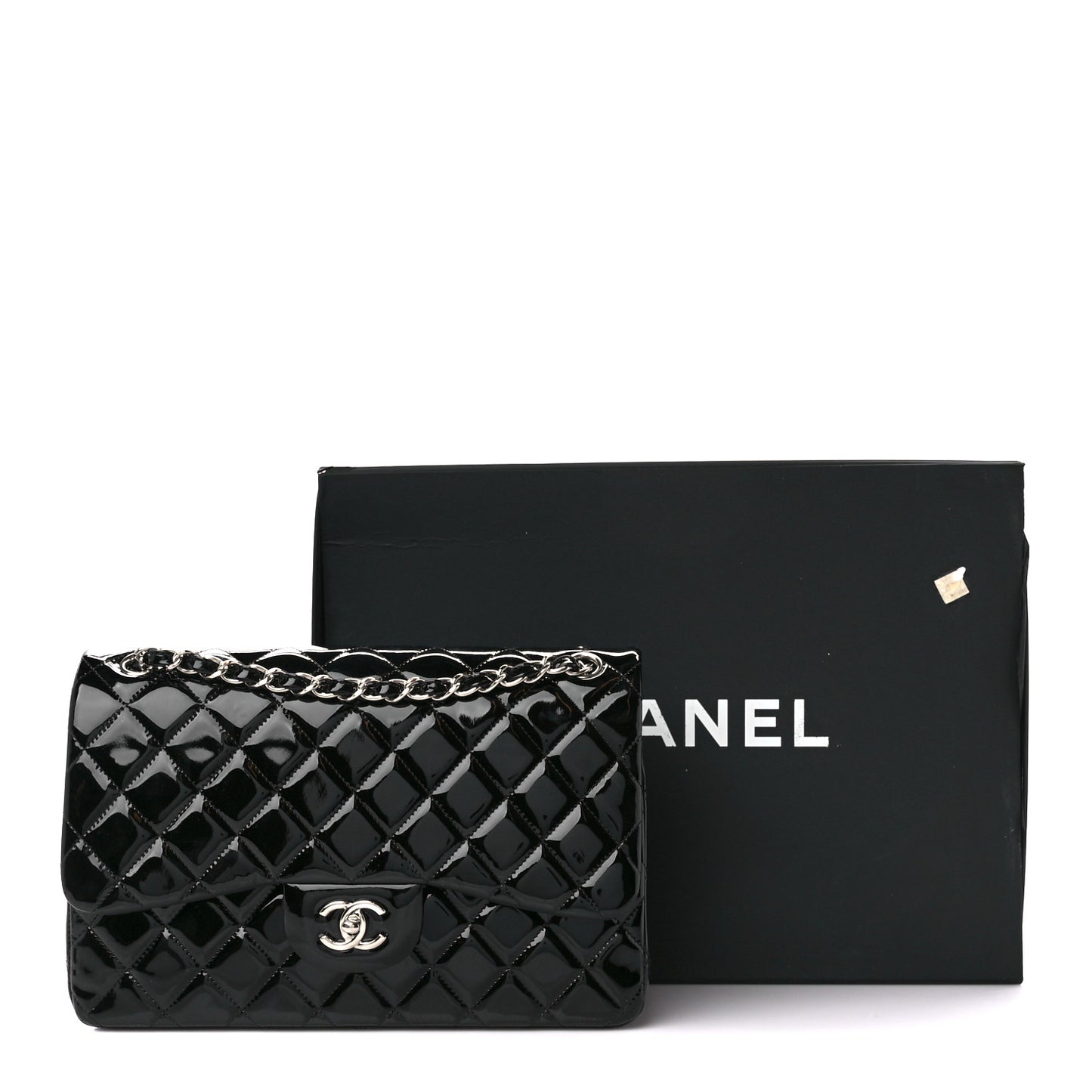 Patent Quilted Jumbo Double Flap Black