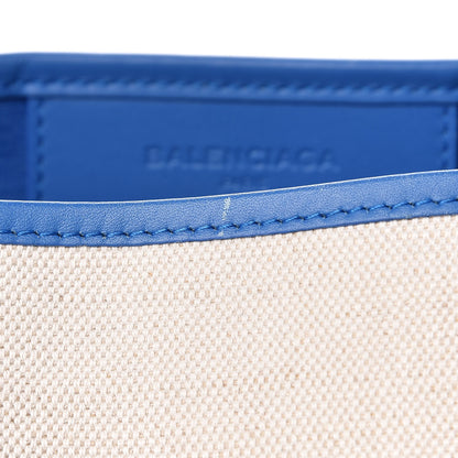Balenciaga Cotton Canvas Satin Calfskin S Navy Cabas Natural Bleu 15 of 17