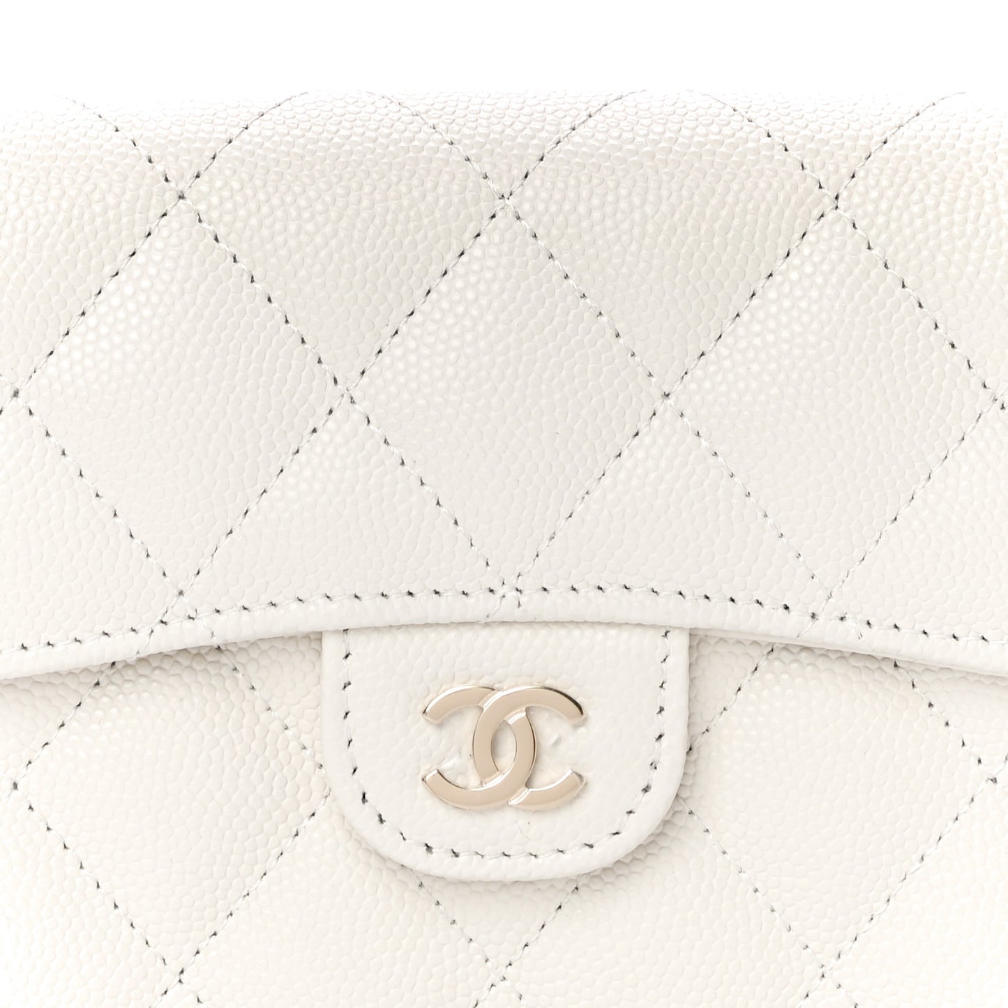 Caviar Quilted Compact Flap Wallet White