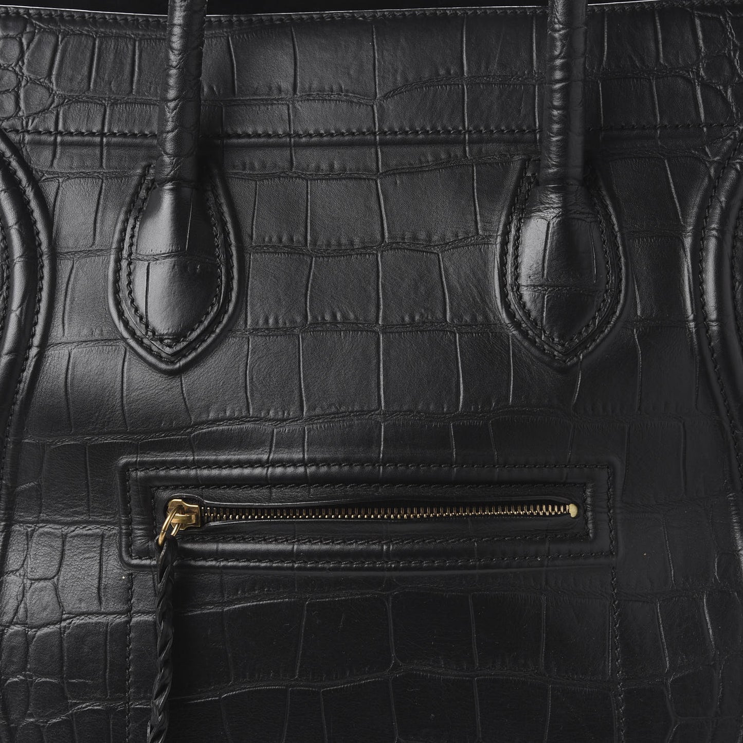 Crocodile Embossed Calfskin Large Phantom Luggage Black