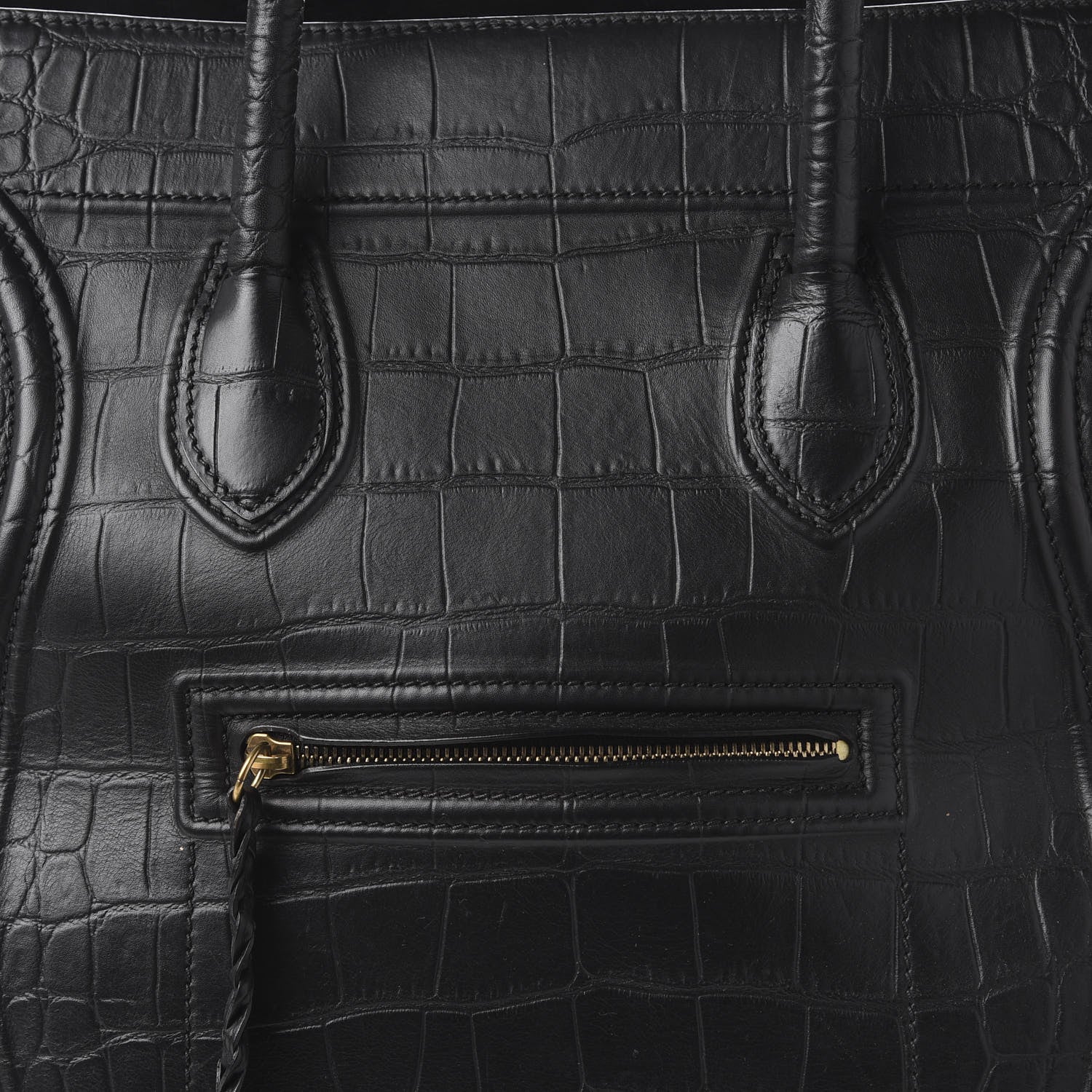 Celine Crocodile Embossed Calfskin Large Phantom Luggage Black 7 of 11