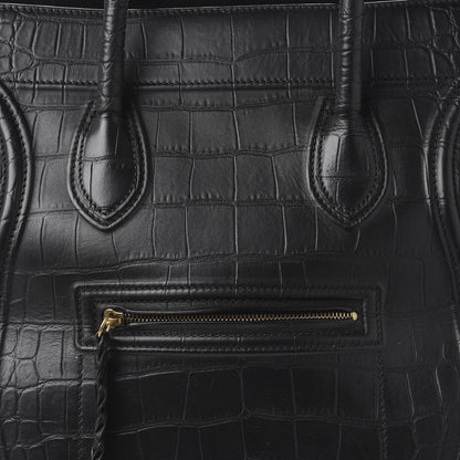 Celine Crocodile Embossed Calfskin Large Phantom Luggage Black 7 of 11