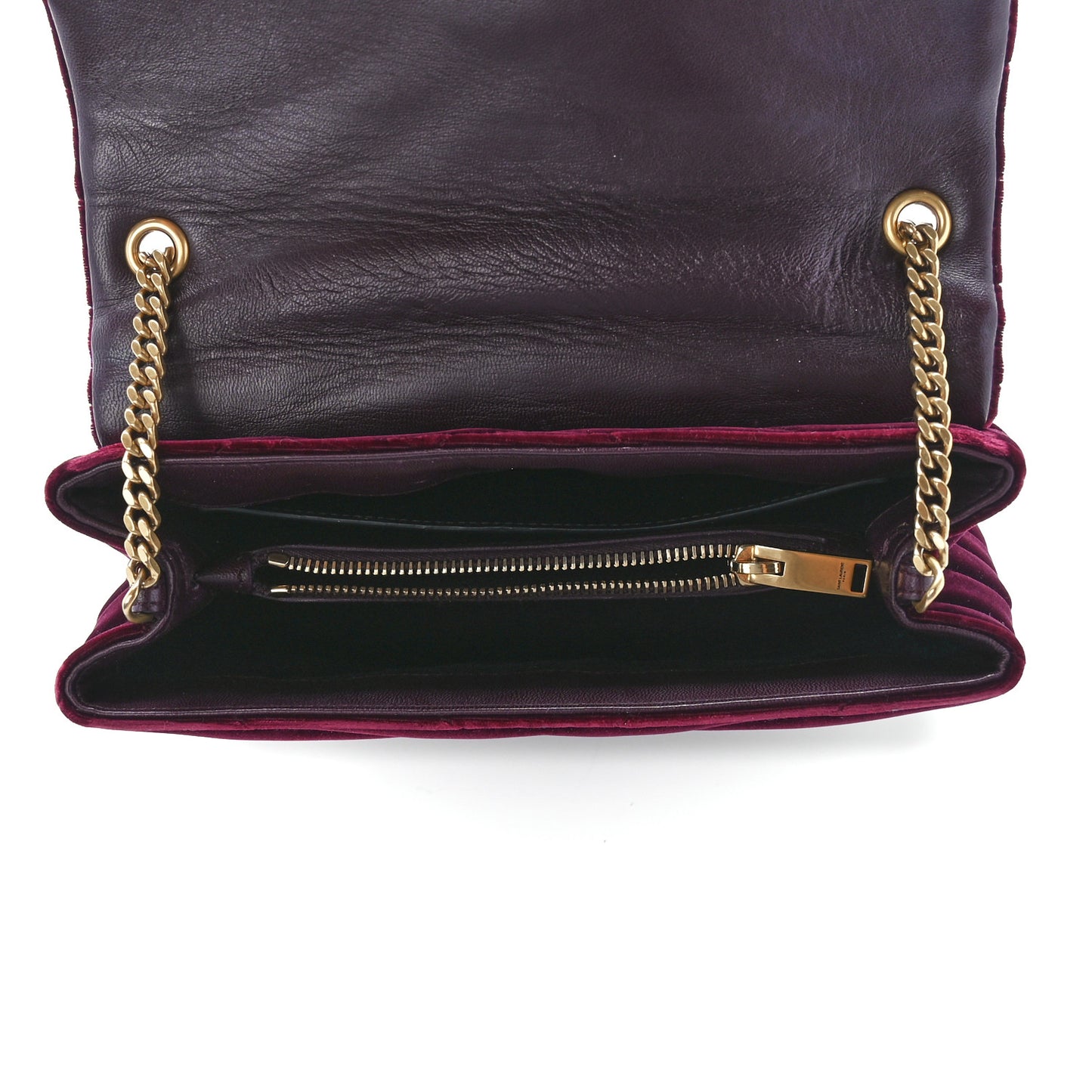 Velvet Y Quilted Monogram Small Loulou Chain Satchel Burgundy