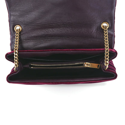 Saint Laurent Velvet Y Quilted Monogram Small Loulou Chain Satchel Burgundy 6 of 12