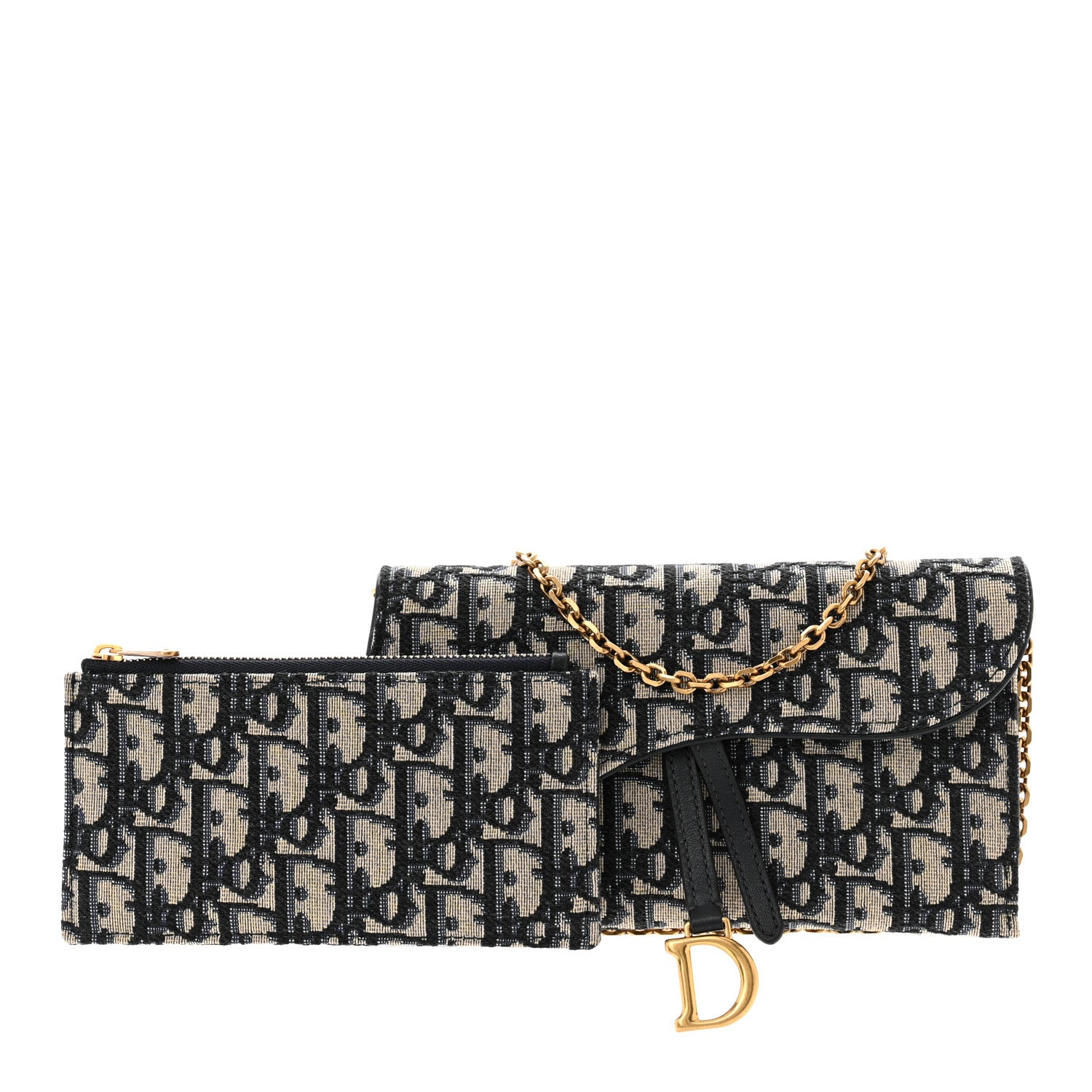 Christian Dior Oblique Saddle Chain Long Wallet Blue 1 of 12