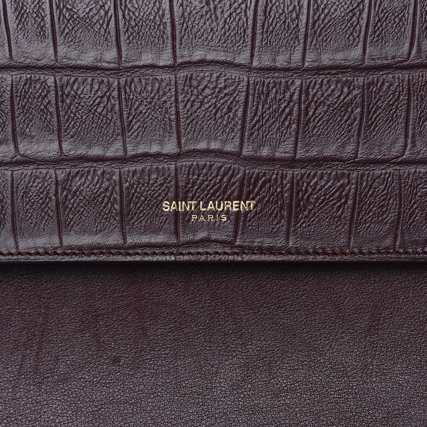Saint Laurent Calfskin Crocodile Embossed Medium Moujik Top Handle Bag Amarena 9 of 14