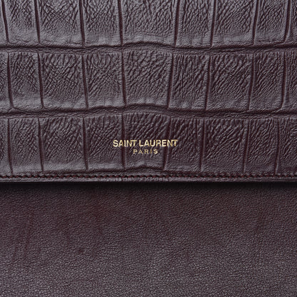 Saint Laurent Calfskin Crocodile Embossed Medium Moujik Top Handle Bag Amarena 9 of 14