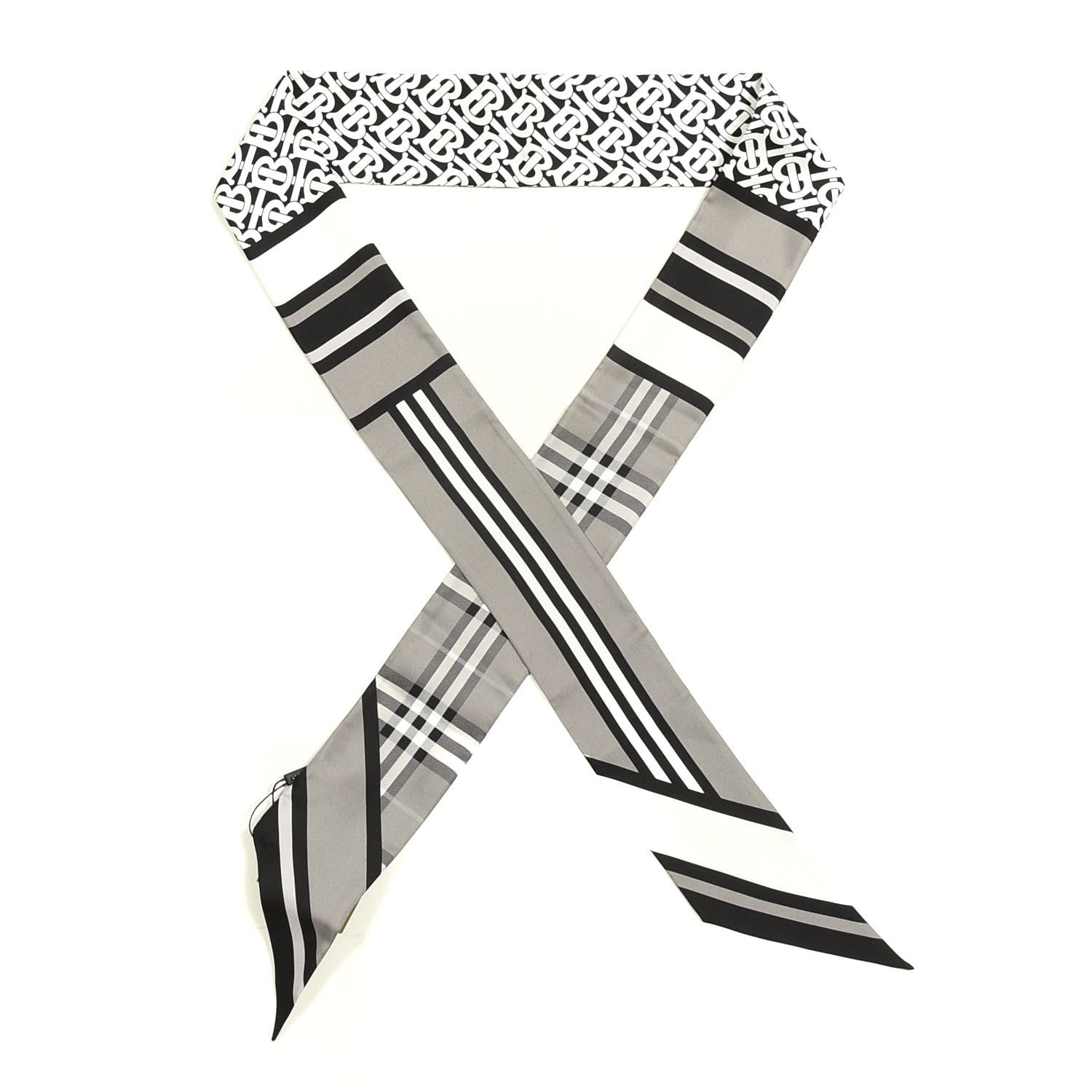 Burberry Silk Montage Print Skinny Scarf Monochrome 1 of 3