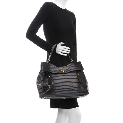 Saint Laurent Calfskin Crocodile Embossed Large Muse Two Grey 2 of 10