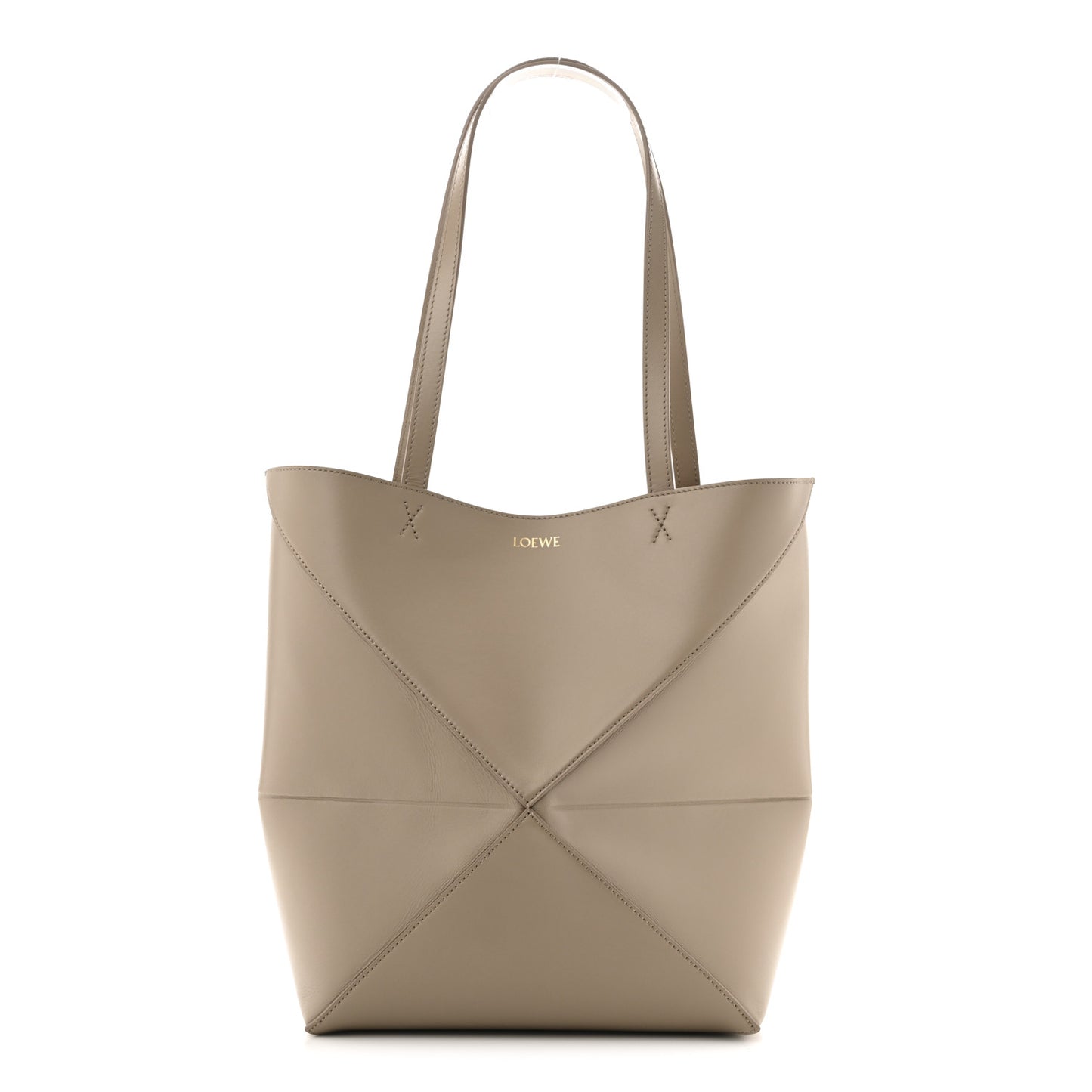 Shiny Calfskin Medium Puzzle Fold Tote Sand