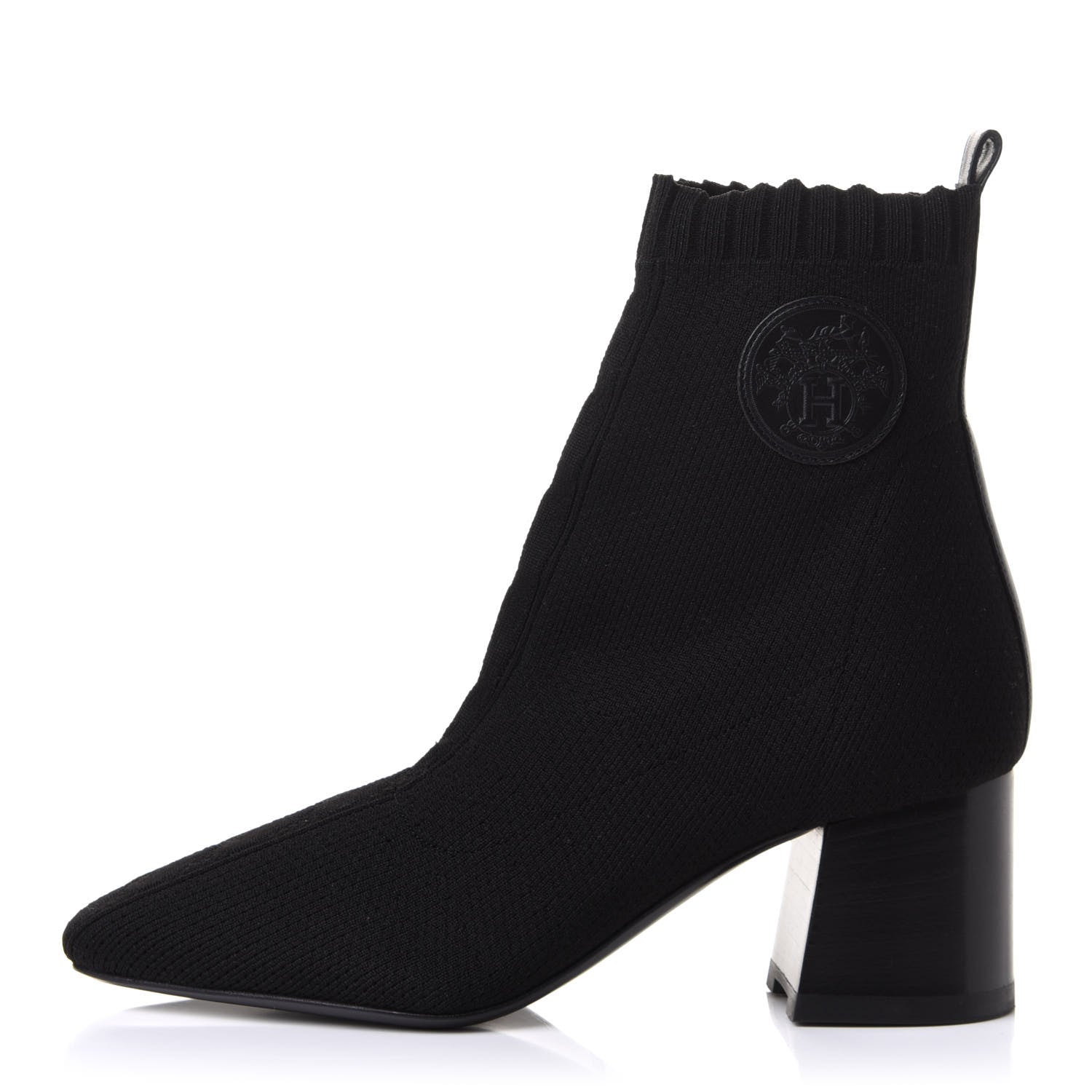Hermes Knit Calfskin Volver Ankle Boots 37.5 Black 1 of 9