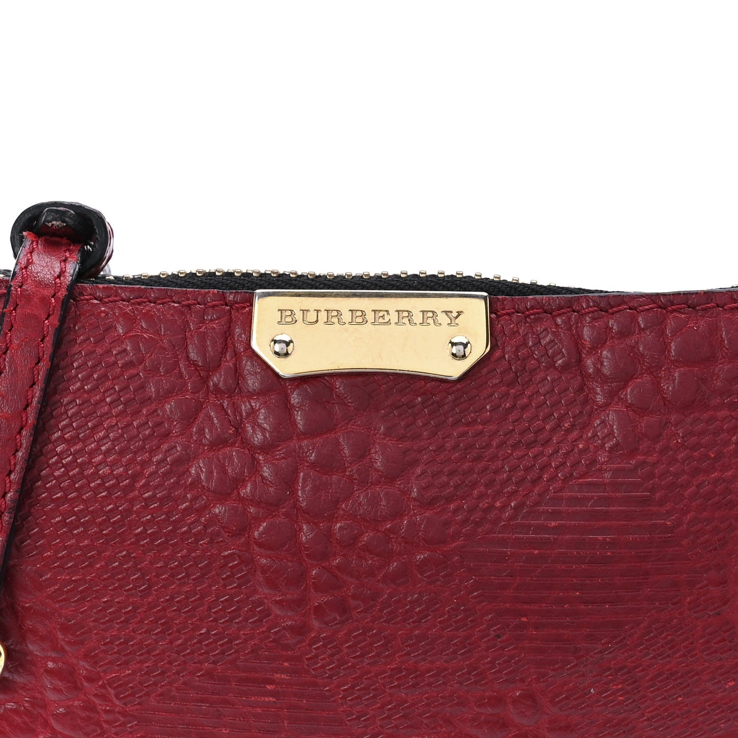 Signature Grain Calfskin Check Embossed Peyton Crossbody Clutch Bag Military Red