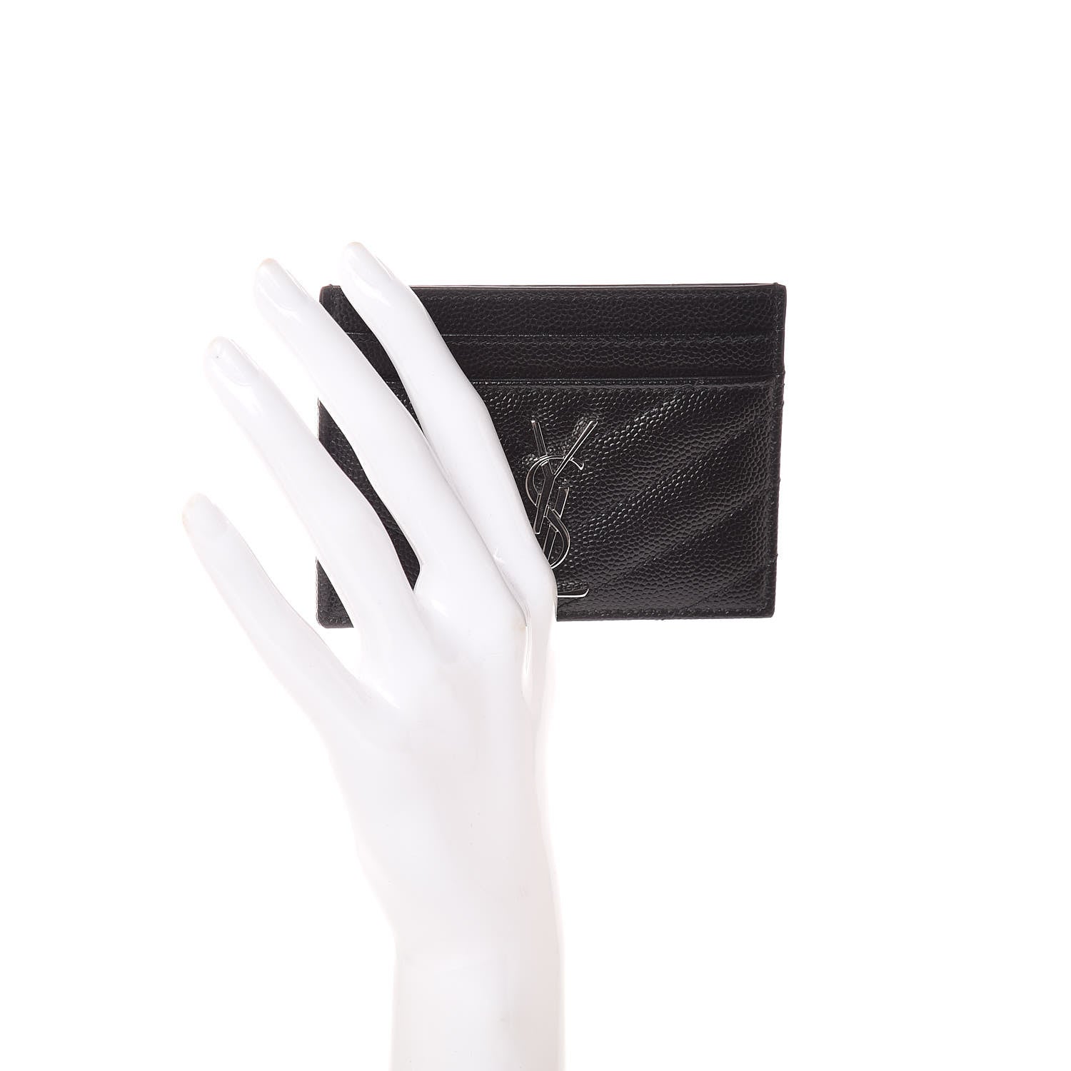 Saint Laurent Grain De Poudre Matelasse Chevron Monogram Credit Card Case Black 2 of 8