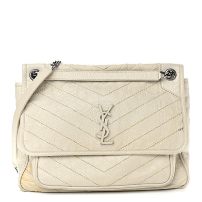 Saint Laurent Crinkled Calfskin Matelasse Monogram Large Niki Chain Satchel Ivory 1 of 12